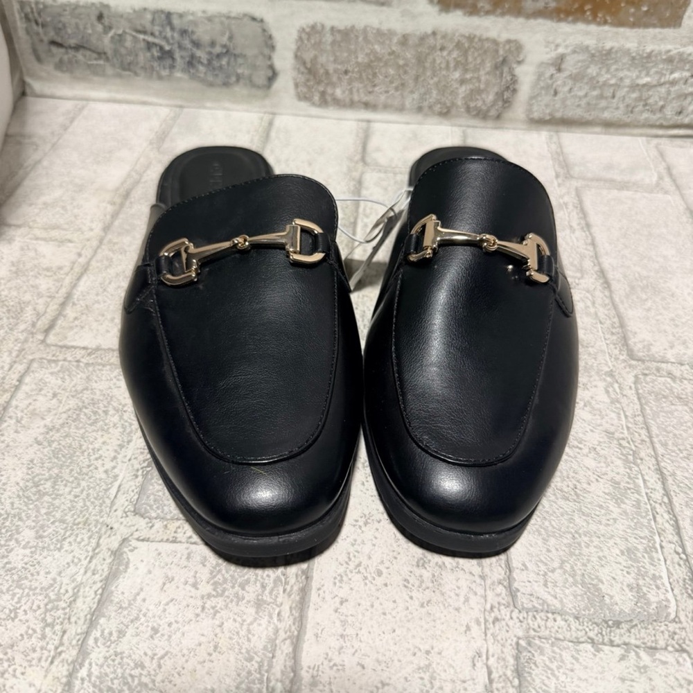 Old Navy Black & Gold Faux-Leather Loafer Mule Shoes Women's Size 8 new